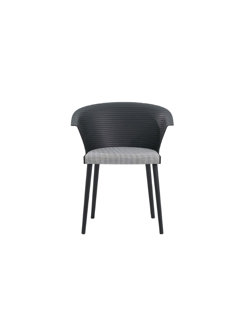 Royaloak Brix Fiber Cafe Chair, Fiber Construction, Moulded Fiber Sturdy Legs, Ergonomically Designed with Curved Backrest & Armrest, Fabric Upholstered Cushion Seat, Dual Color Grey & Black. - Image 2
